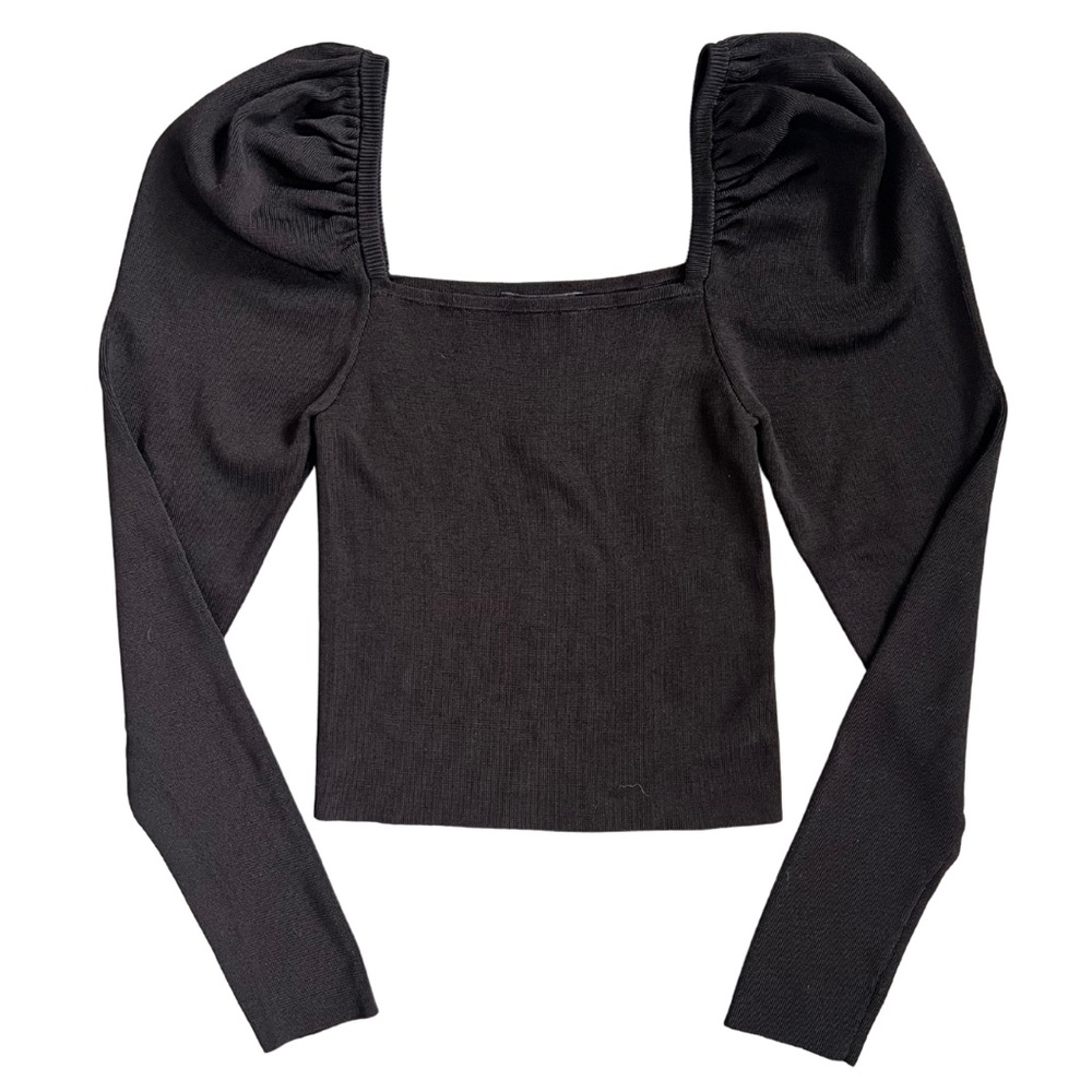 Express Black Fitted Puff Sleeve Blouse